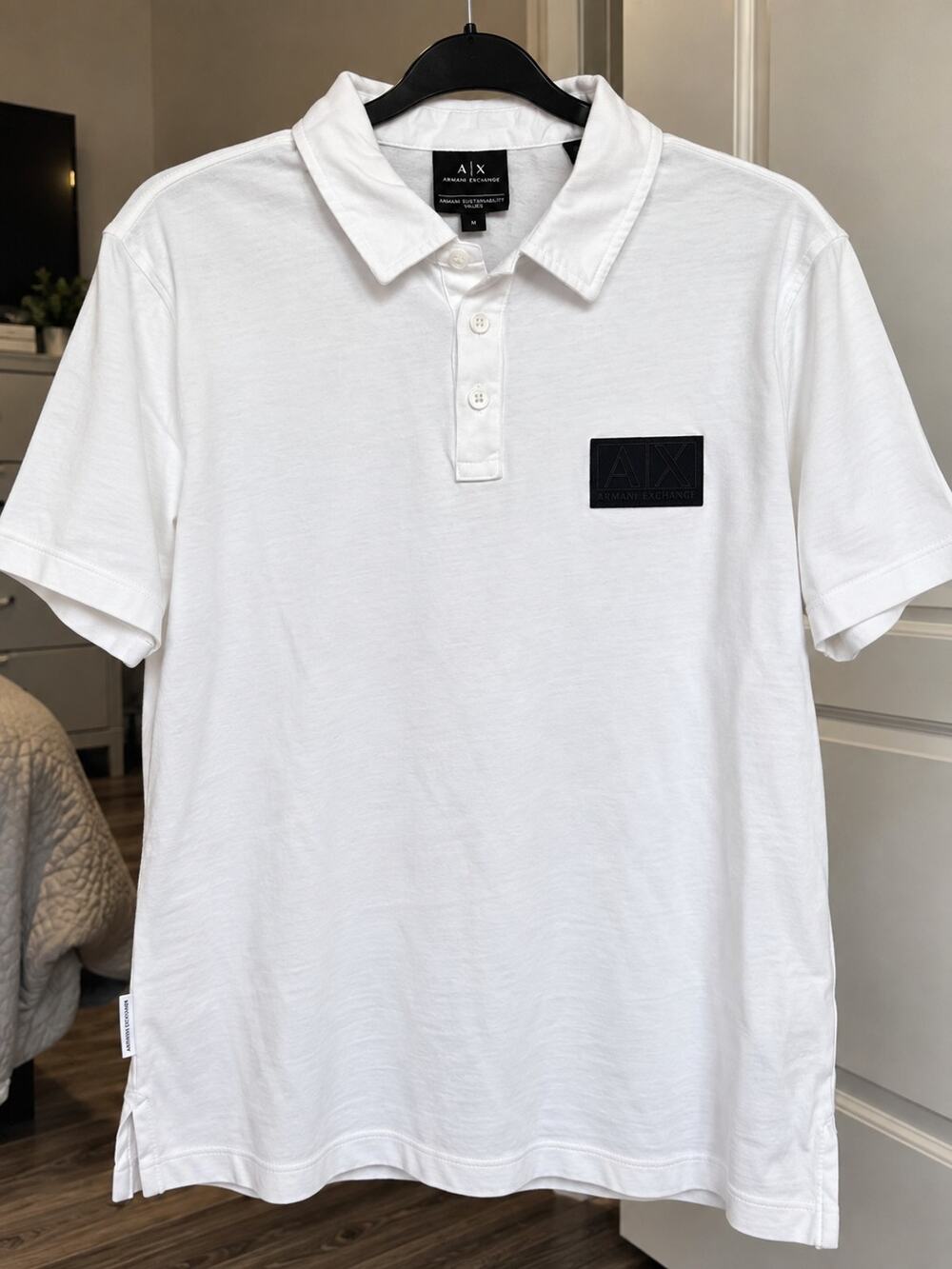Armani Exchange Polo Shirt Mens M White Sustainability Project 100% Cotton Logo